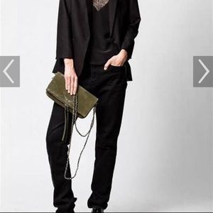 NWT Zadig & Voltaire Rock Suede Khaki Clutch